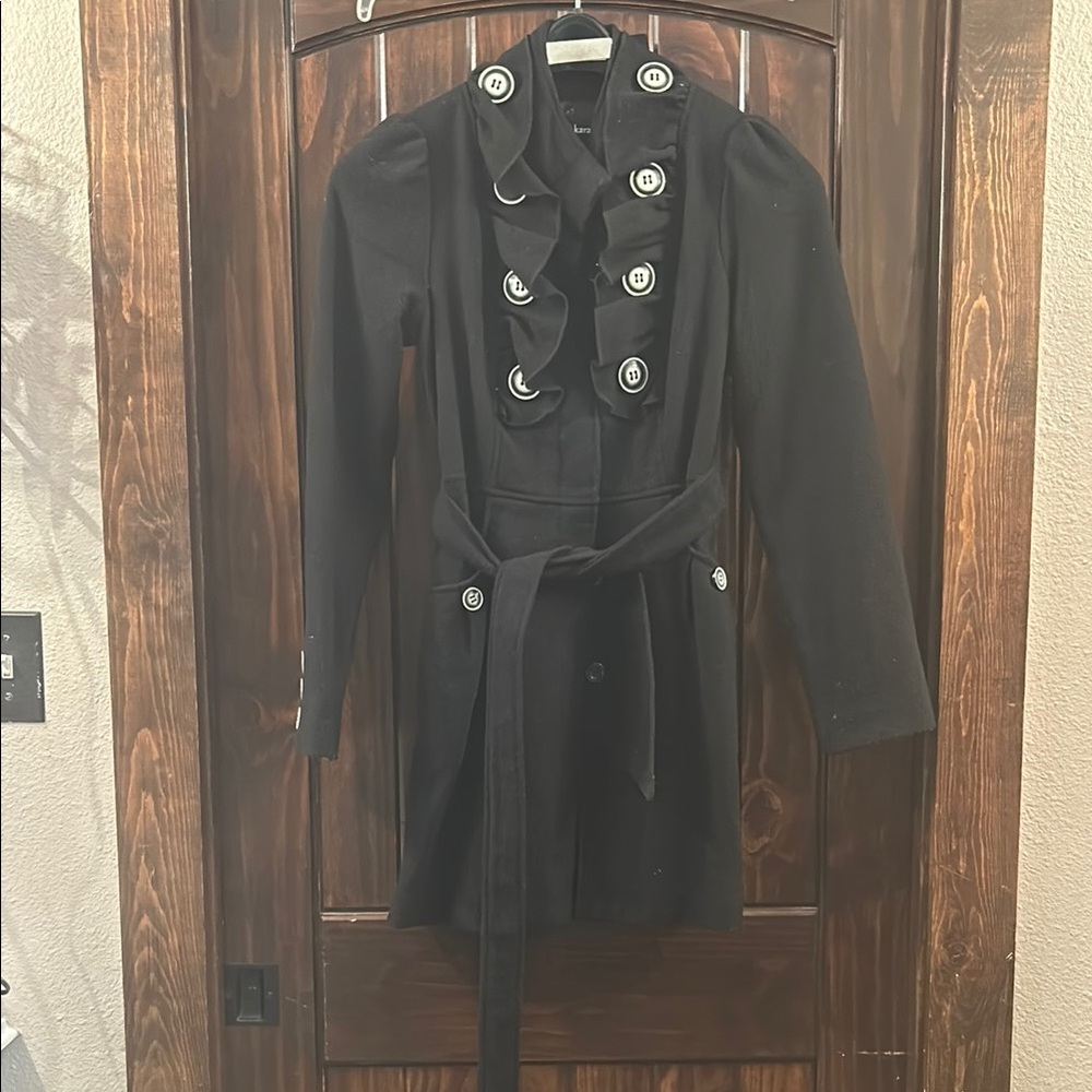 Takara Black Pea Coat with Button Accents